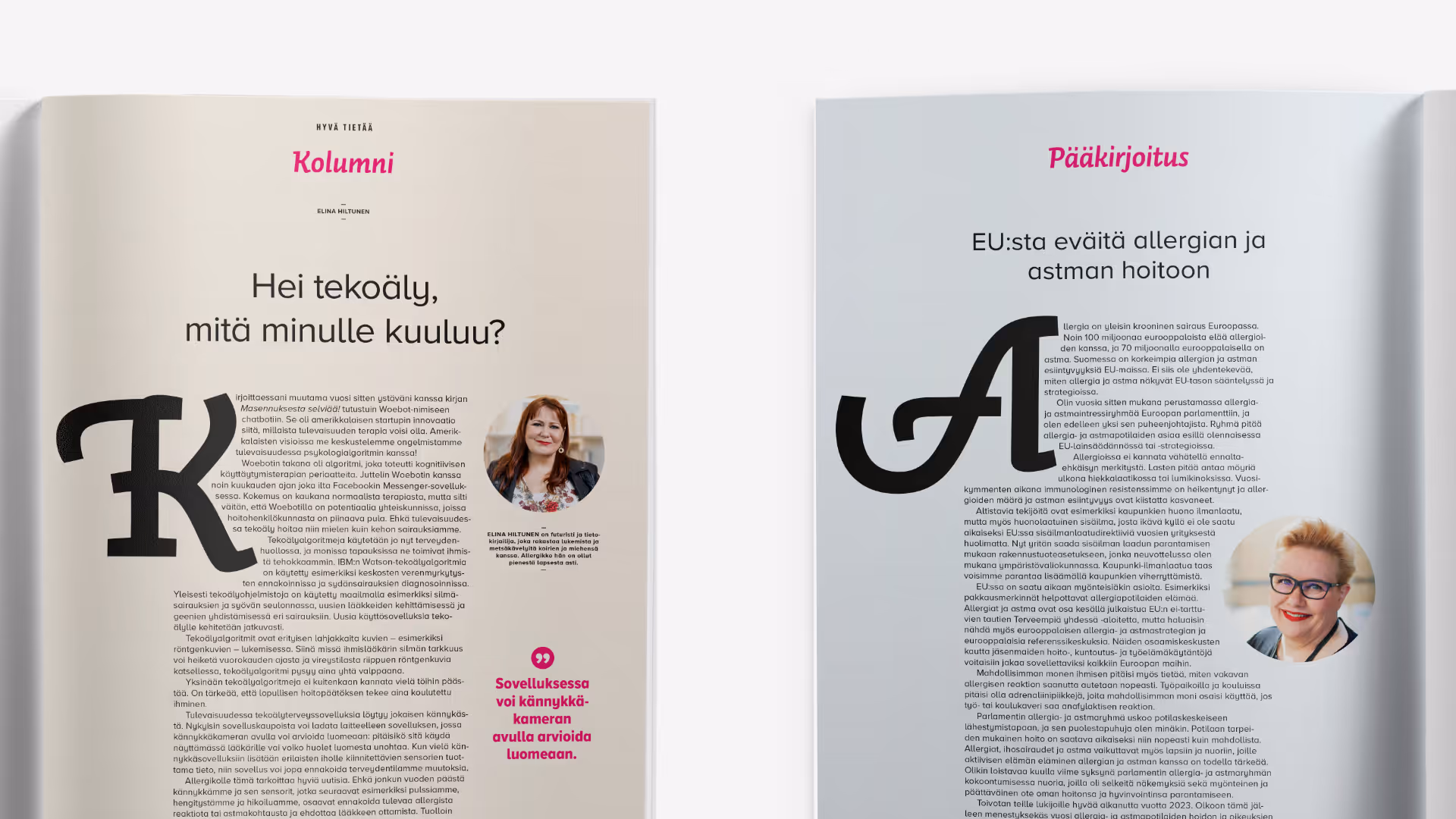 AIA-lehden kolumnien ulkoasu, jossa yksityiskohtana kauniit anfangit.