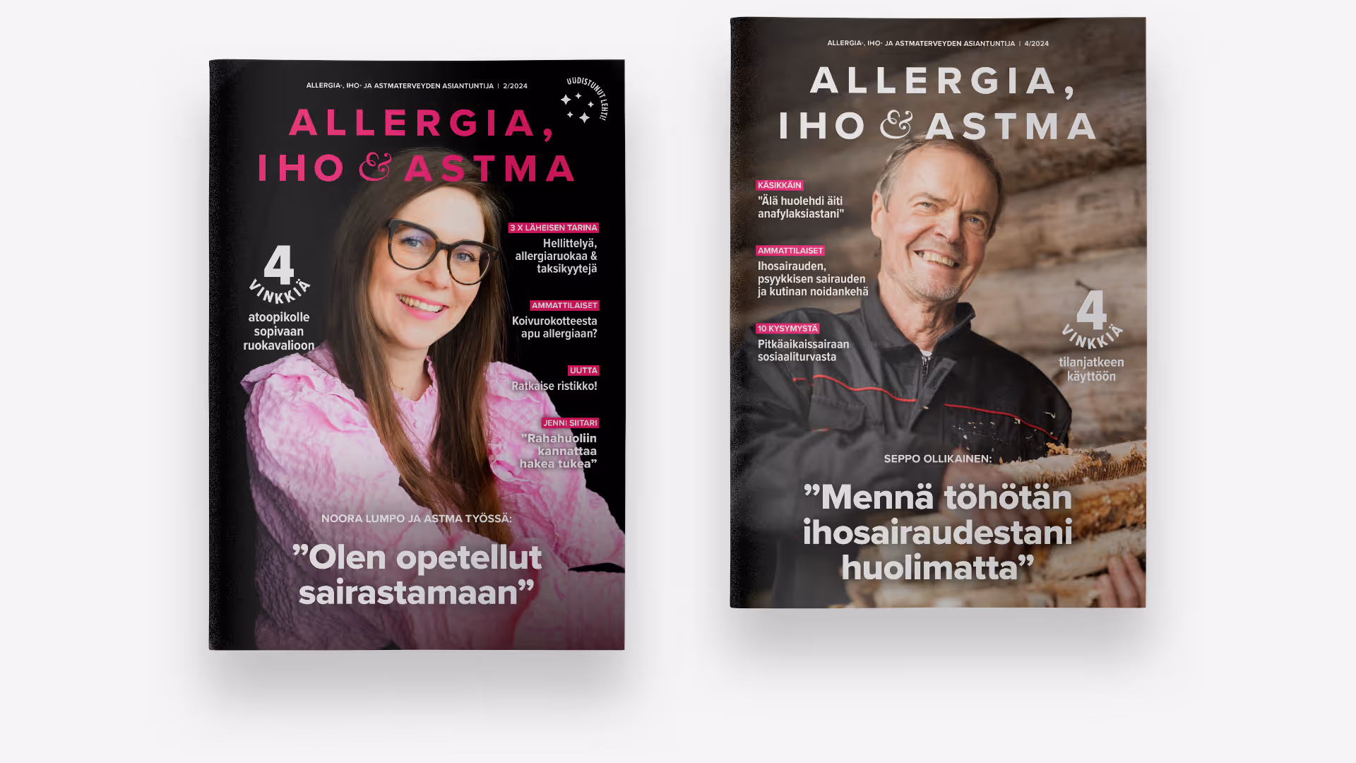 Allergia, iho ja astma -lehden ulkoasun uudistus vuonna 2024, lehden kansia.