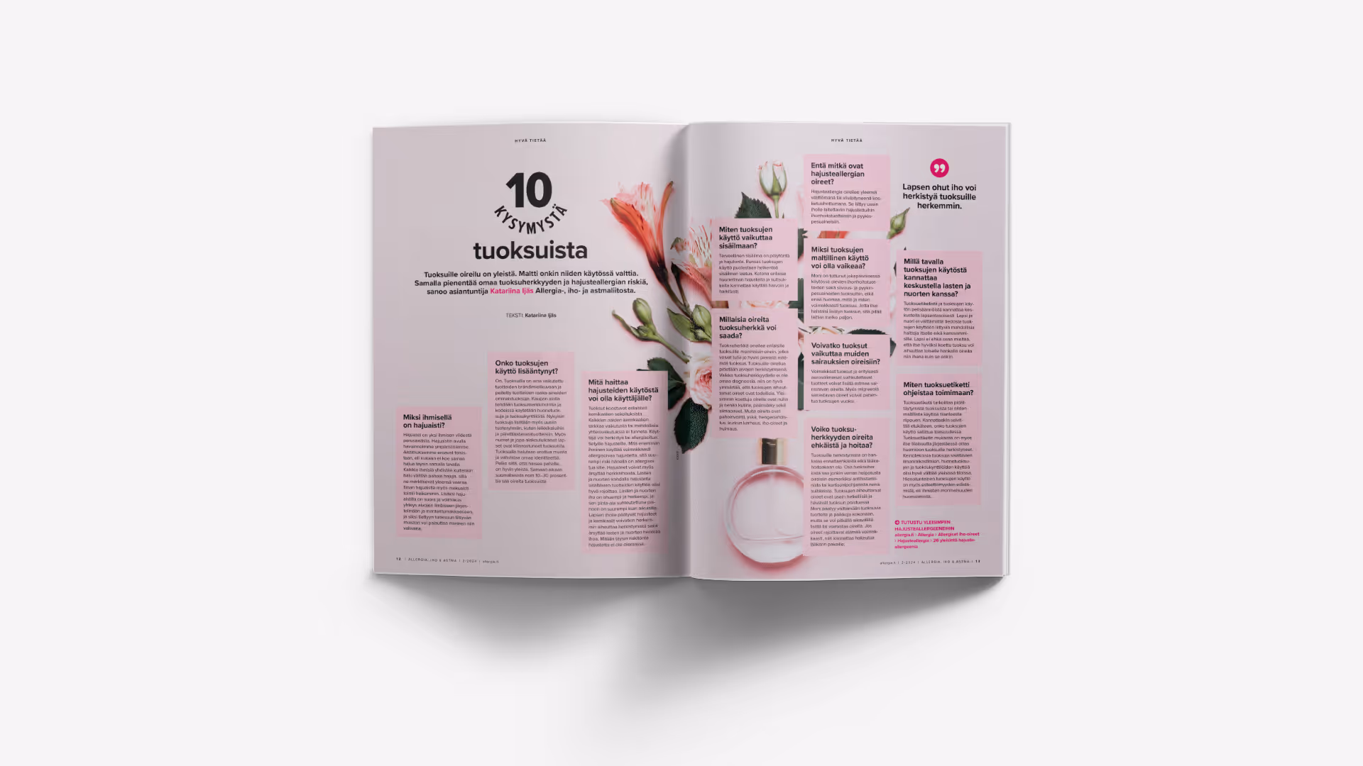 Allergia, iho ja astma -lehden ulkoasu ja taitto, 10 kysymystä -juttu