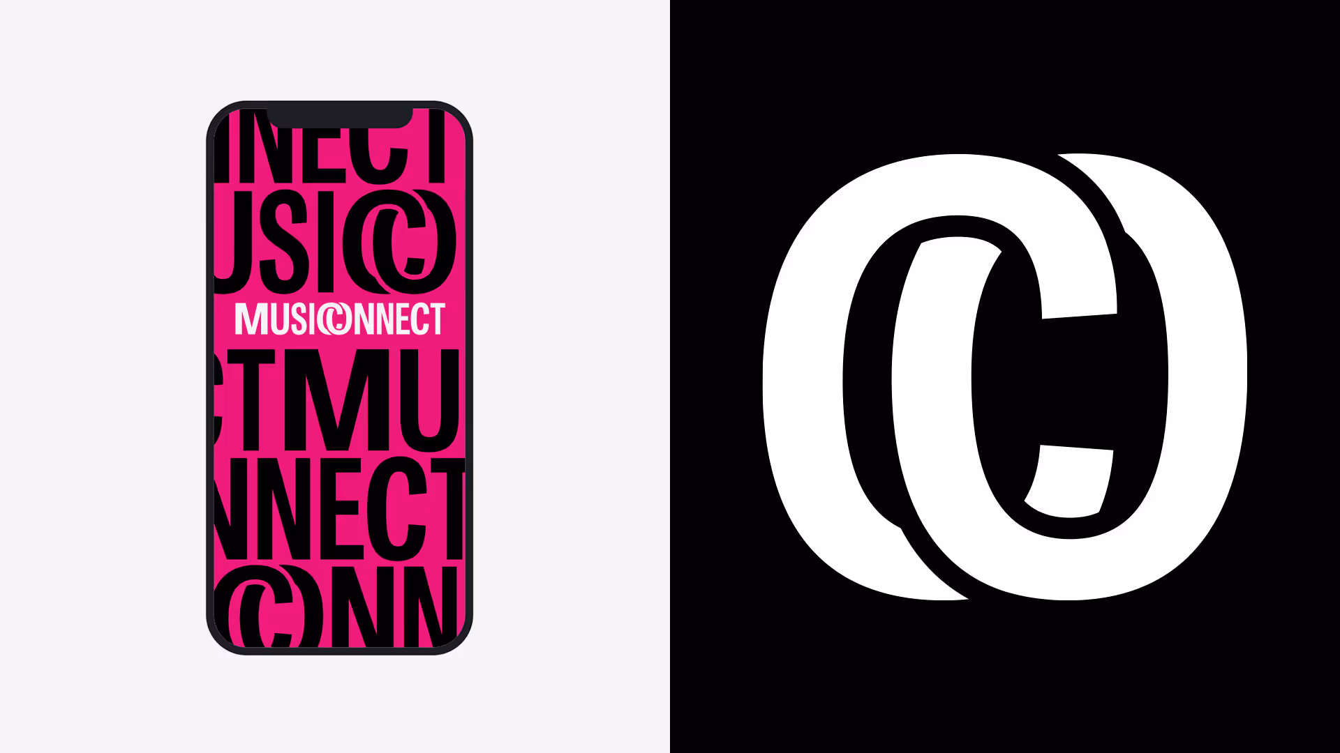 Musiconnect-tutkimushankkeen logo kännykän ruudulla, logosta muodostettu tekstuuri ja monogrammi.