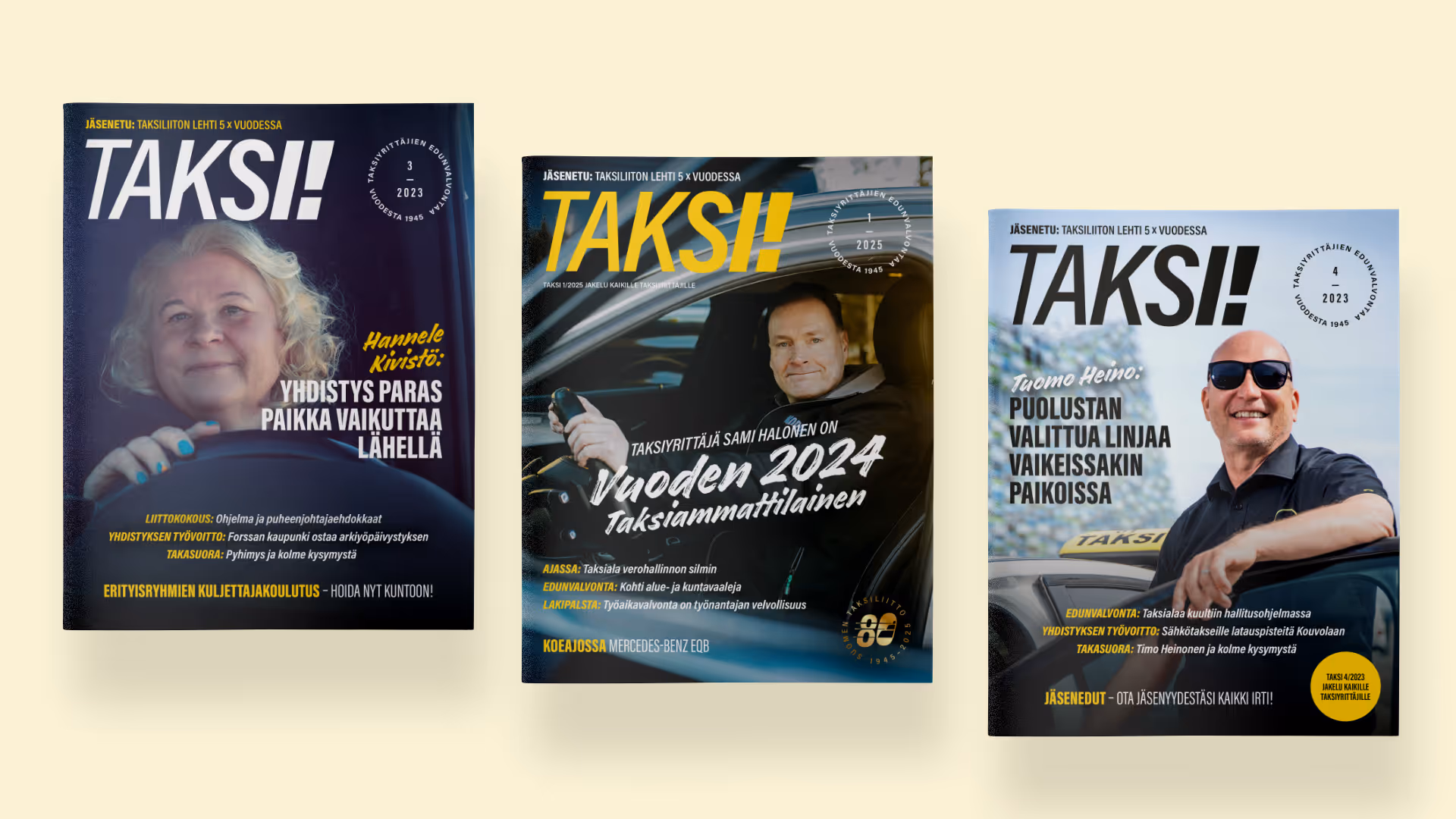 Taksiliiton jäsenlehden ulkoasu.