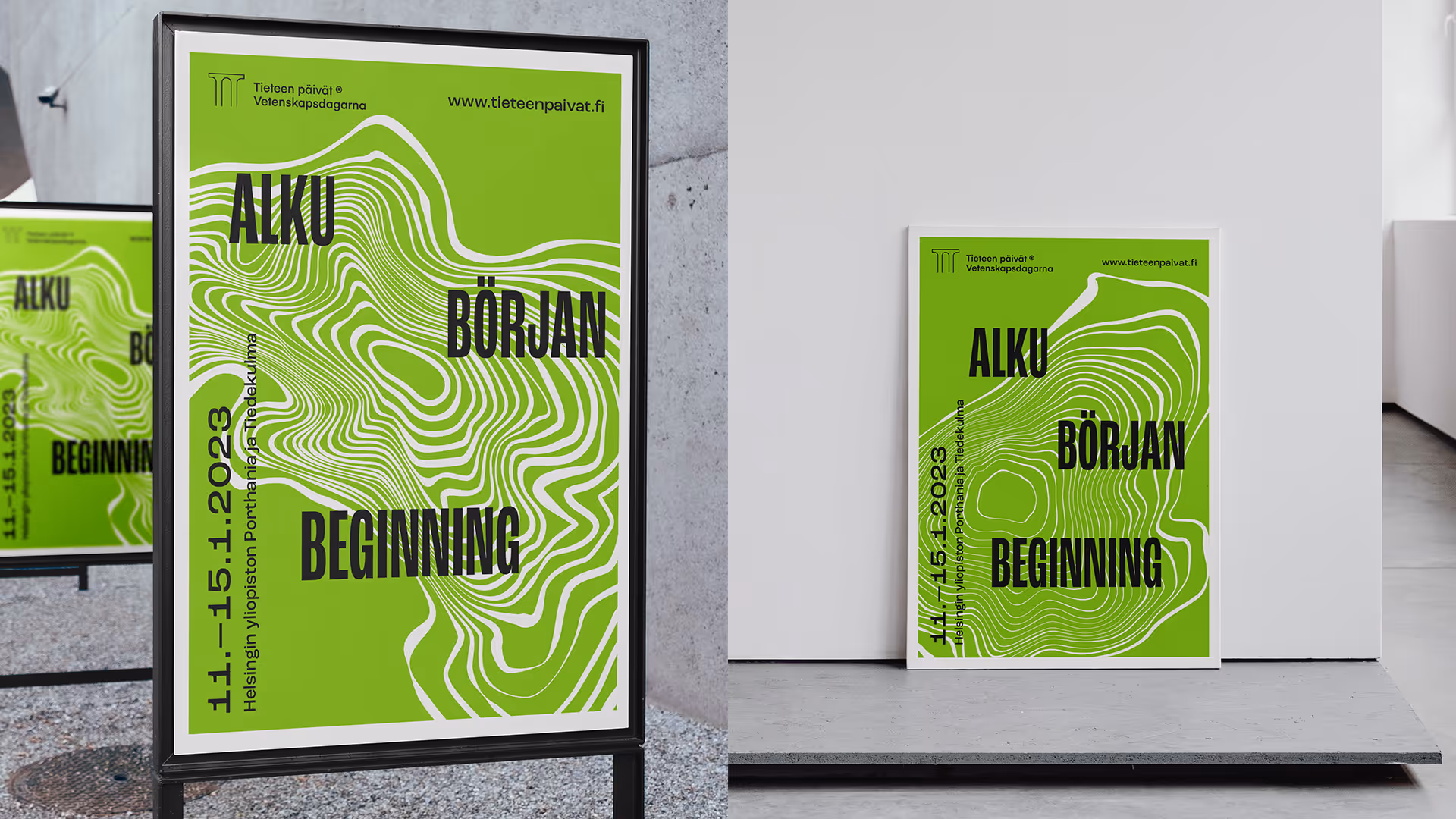Tieteen päivät 2023 -tapahtuman julisteiden visuaalinen ilme.