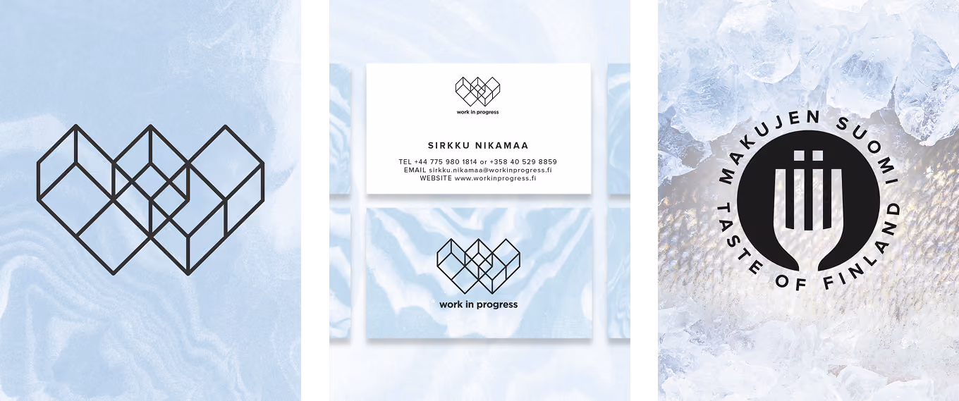 Work in Progress -visuaalinen ilme ja Taste of Finland -merkki.