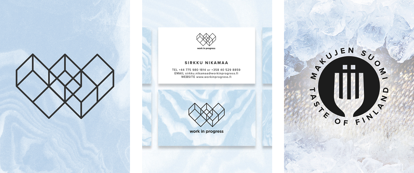 Work in Progress -visuaalinen ilme ja Taste of Finland -merkki.