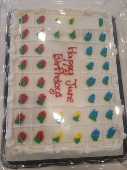June Birthday cake for the senior residents in the community.