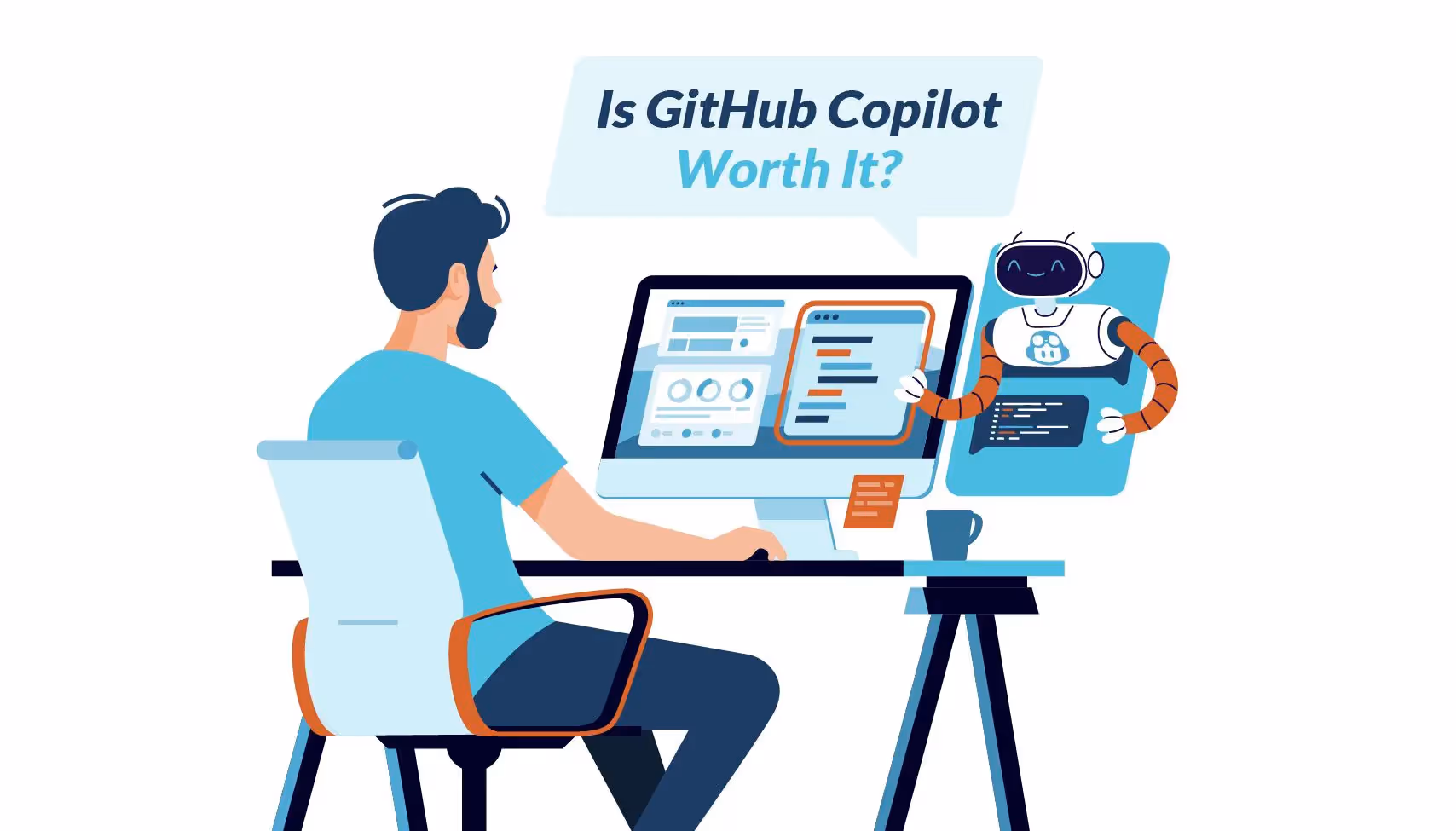 Is GitHub Copilot Worth It Faros AI blog banner image of developer utilizing copilot