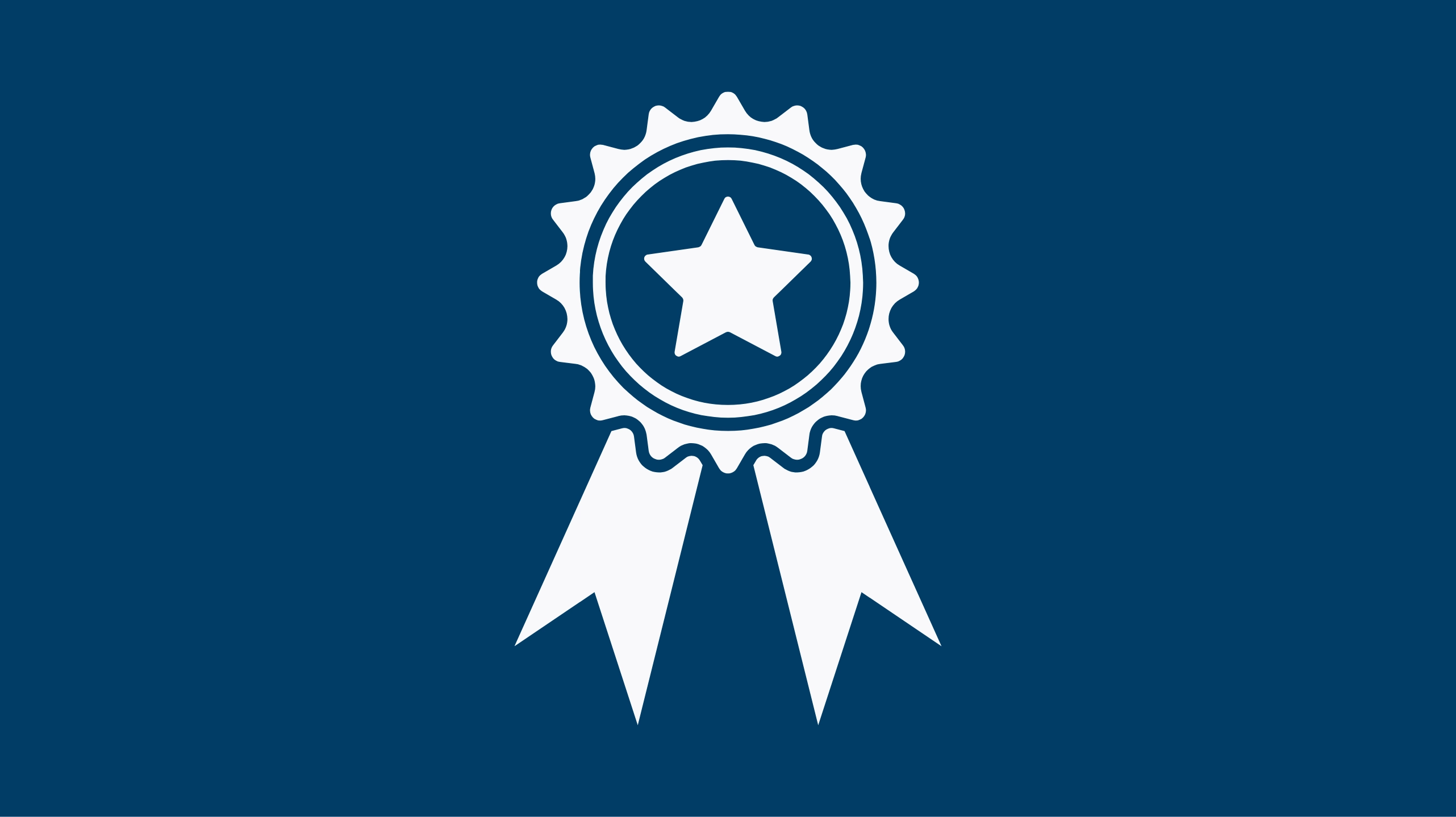 dark blue background with white ribbon with star in center