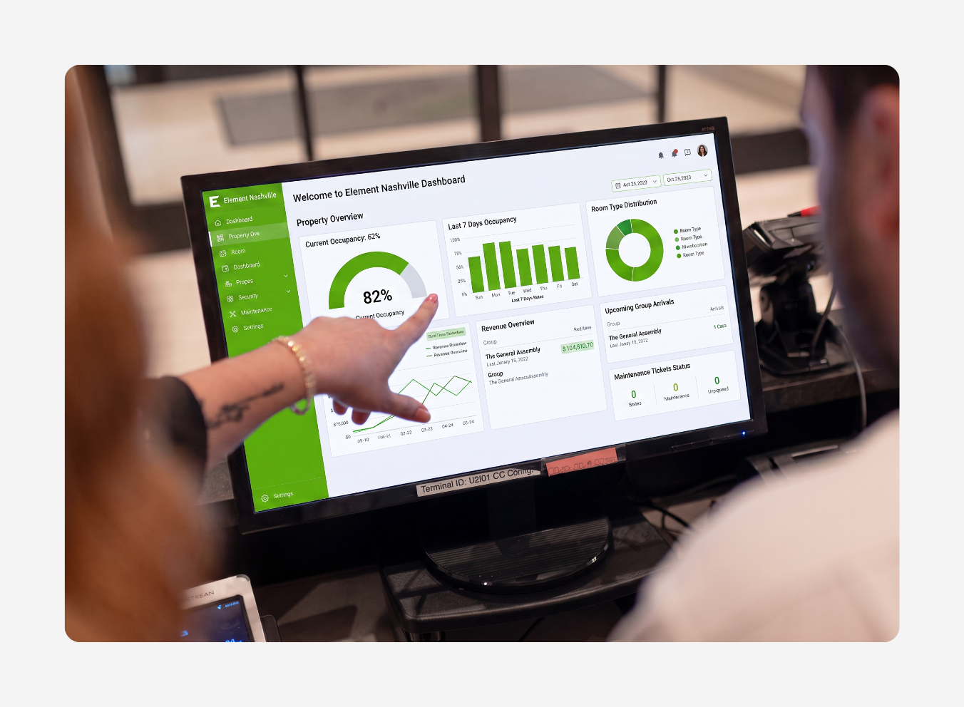 Preventive maintenance dashboard displaying recurring tasks, completion status, and scheduled inspections across multiple hotel assets.