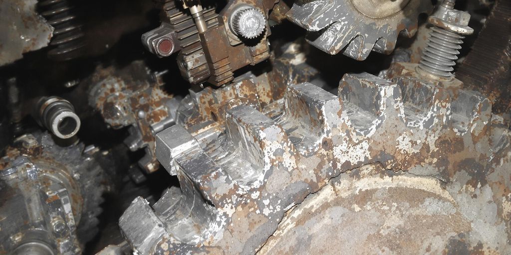 Close-up of heavy machinery gears and components.