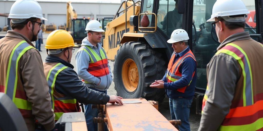 Operators training on heavy machinery for energy efficiency.