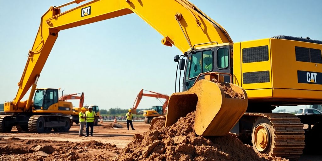 Heavy equipment operating safely on construction site.