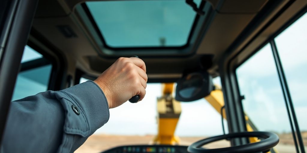 Operator checking heavy equipment controls.