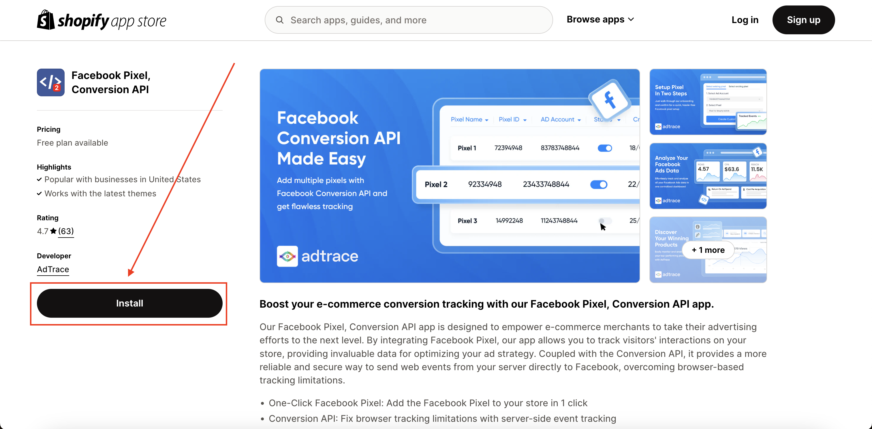 Install Facebook Pixel on the Shopify App Store