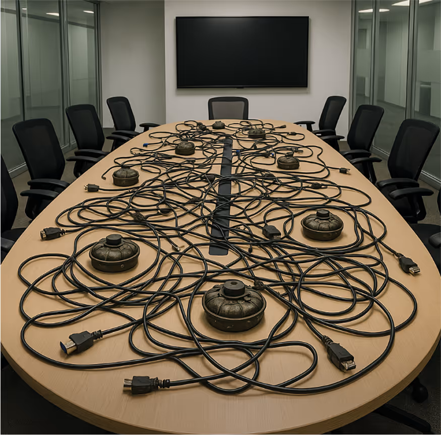 Office with unorganized wire system