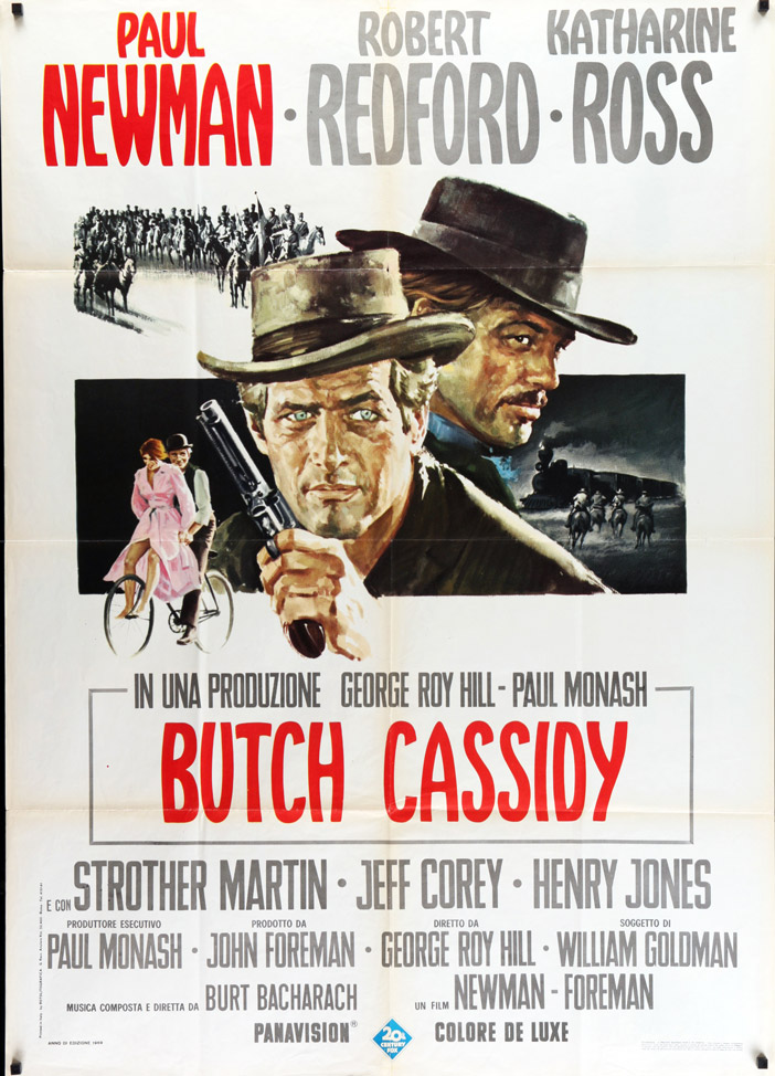 1969 Italian 2 Sheet SS/Folded (39x55in) Butch Cassidy and the Sundance Kid poster. Film directed by George Roy Hill, starring Paul Newman, Robert Redford, Katharine Ross, Strother Martin, Henry Jones, Jeff Corey, George Furth, Cloris Leachman, Ted Cassidy.