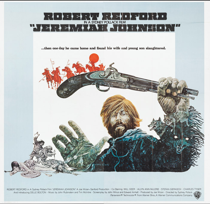 1972 US Six Sheet SS/Folded (81x81in) Jeremiah Johnson poster designed by Ted CoConis & Bill Gold. Film directed by Sydney Pollack, starring Robert Redford, Will Geer, Stefan Gierasch, Allyn Ann McLerie, Joaquin Martinez, Charles Tyner, Paul Benedict, Josh Albie, Delle Bolton.
