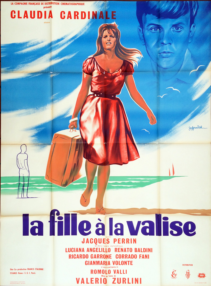 1961 French SS/Folded (47x63in) Girl with a Suitcase poster designed by Guy Gérard Noël & printed by St. Martin, Paris. Film directed by Valerio Zurlini, starring Claudia Cardinale, Jacques Perrin, Luciana Angiolillo, Renato Baldini, Riccardo Garrone, Elsa Albani, Corrado Pani, Gian Maria Volonté.