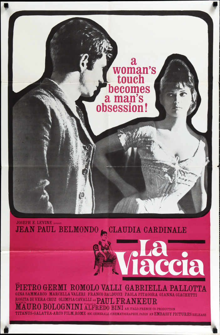 1961 US SS/Folded La Viaccia poster. Film directed by Mauro Bolognini, starring Jean-Paul Belmondo, Claudia Cardinale, Pietro Germi, Romolo Valli, Gabriella Pallotta, Gina Sammarco, Marcella Valeri, Emma Baron. 