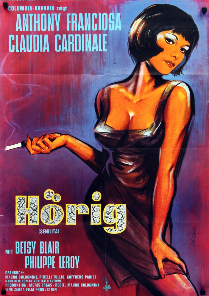 1962 German A1 SS/Folded (23x33in) Careless poster designed by Hans Braun. Film directed by Mauro Bolognini, starring Anthony Franciosa, Claudia Cardinale, Betsy Blair, Philippe Leroy, Raimondo Magni, Aldo Bufi Landi, Nadia Marlowa, John Stacy, Franca Mazzoni.