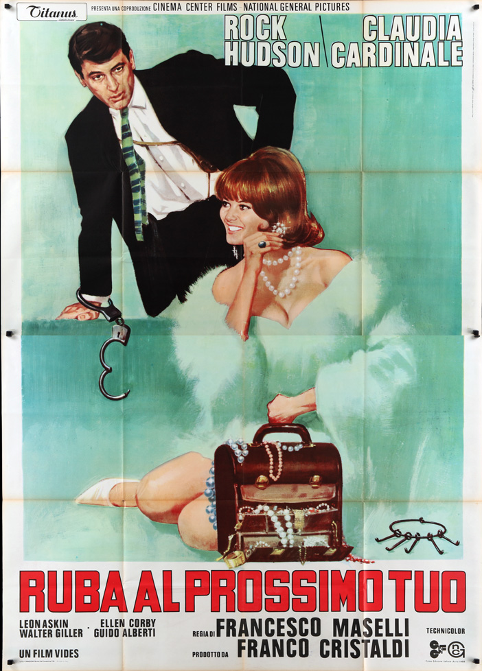 1968 Italian 4 Sheet SS/Folded (55x78in) A Fine Pair poster. Film directed by Francesco Maselli, starring Rock Hudson, Claudia Cardinale, Tomas Milian, Leon Askin, Ellen Corby, Walter Giller, Guido Alberti, Peter Dane, Tony Lo Bianco.