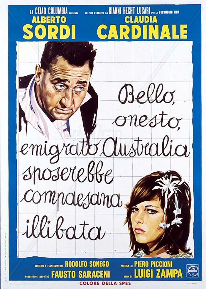 1971 Italian 4 Sheet SS/Folded (55x78in) A Girl in Australia poster. Film directed by Luigi Zampa, starring Alberto Sordi, Claudia Cardinale, Riccardo Garrone, Corrado Olmi, Tano Cimarosa, Angelo Infanti, Marisa Carisi.