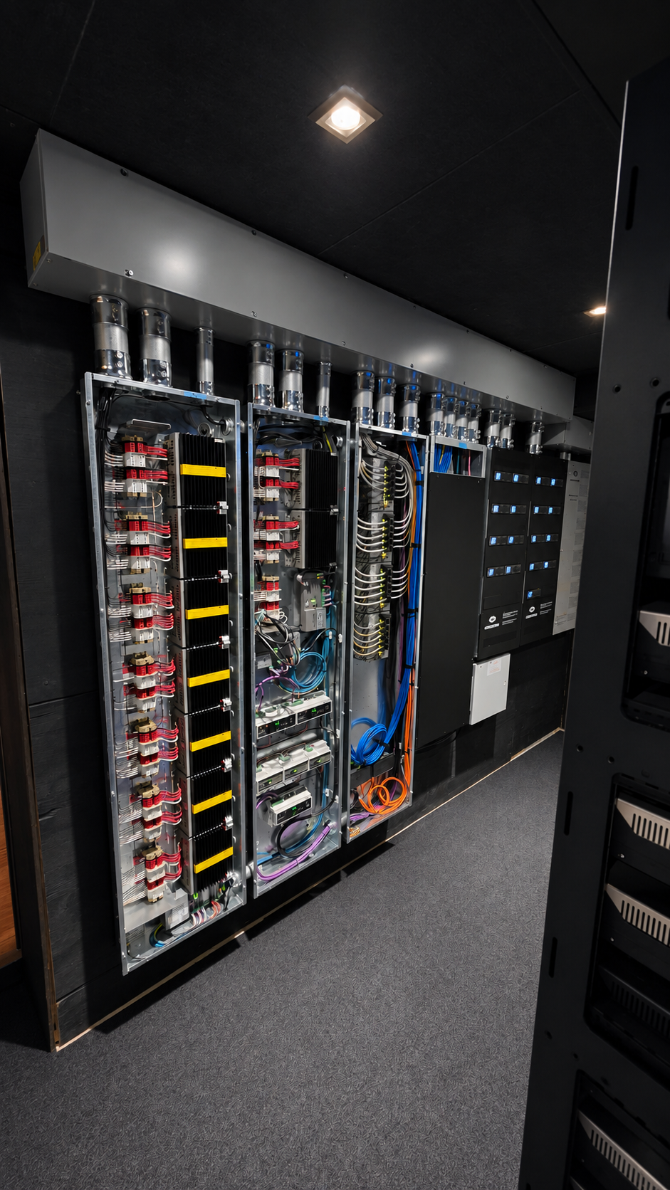 LAVA equipment panels with organized control and infrastructure wiring