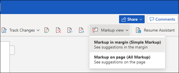 Simple Markup view - Microsoft Word