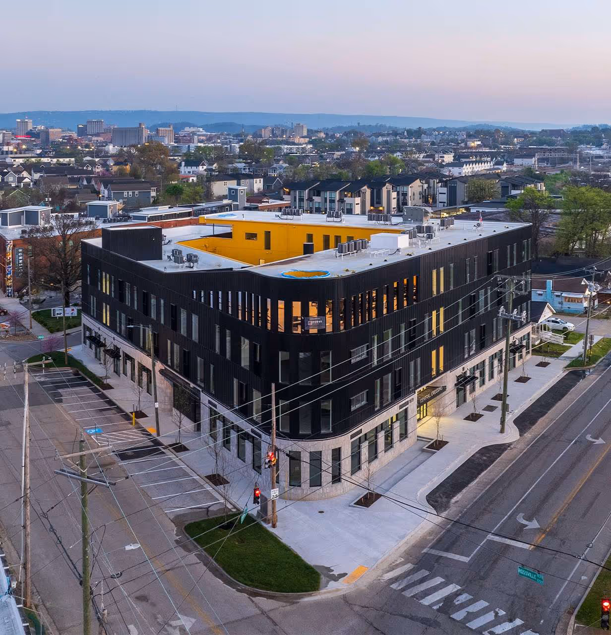 Angled rendering of the Corner of Central Crossing