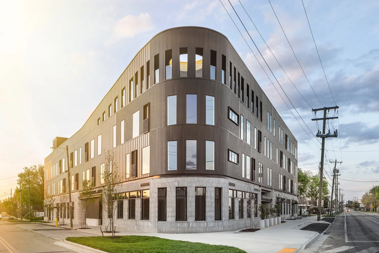 Exterior Rendering of Central Crossing, showing off flat iron design