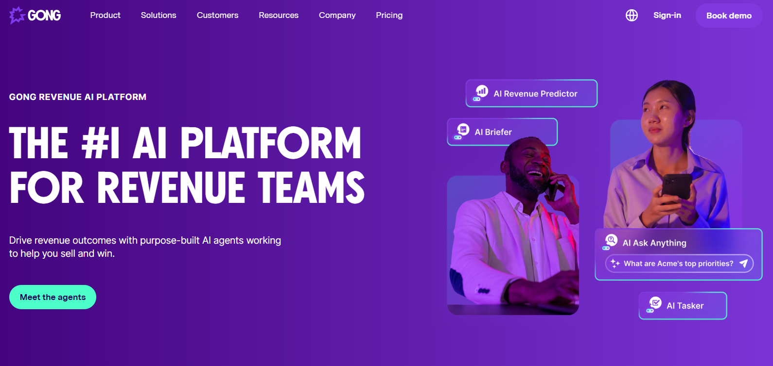 Gong's home page messaging about their sales platform