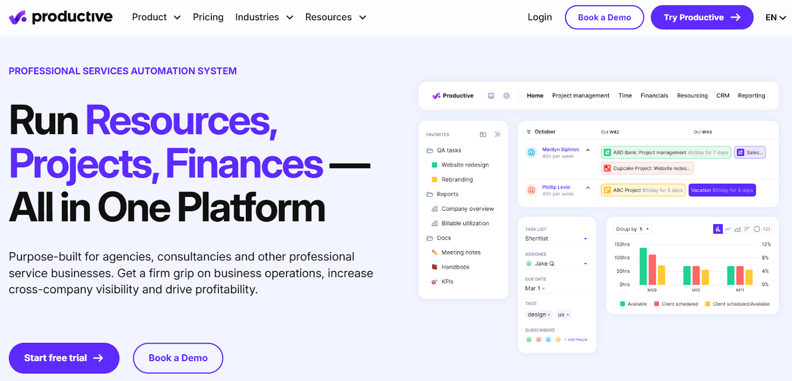 Productive's remote work tool for professional services automation