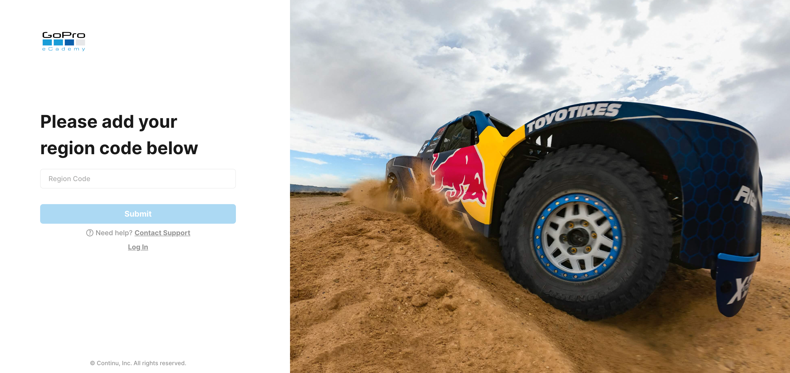 A custom login screen Extend portal for external GoPro users in Continu