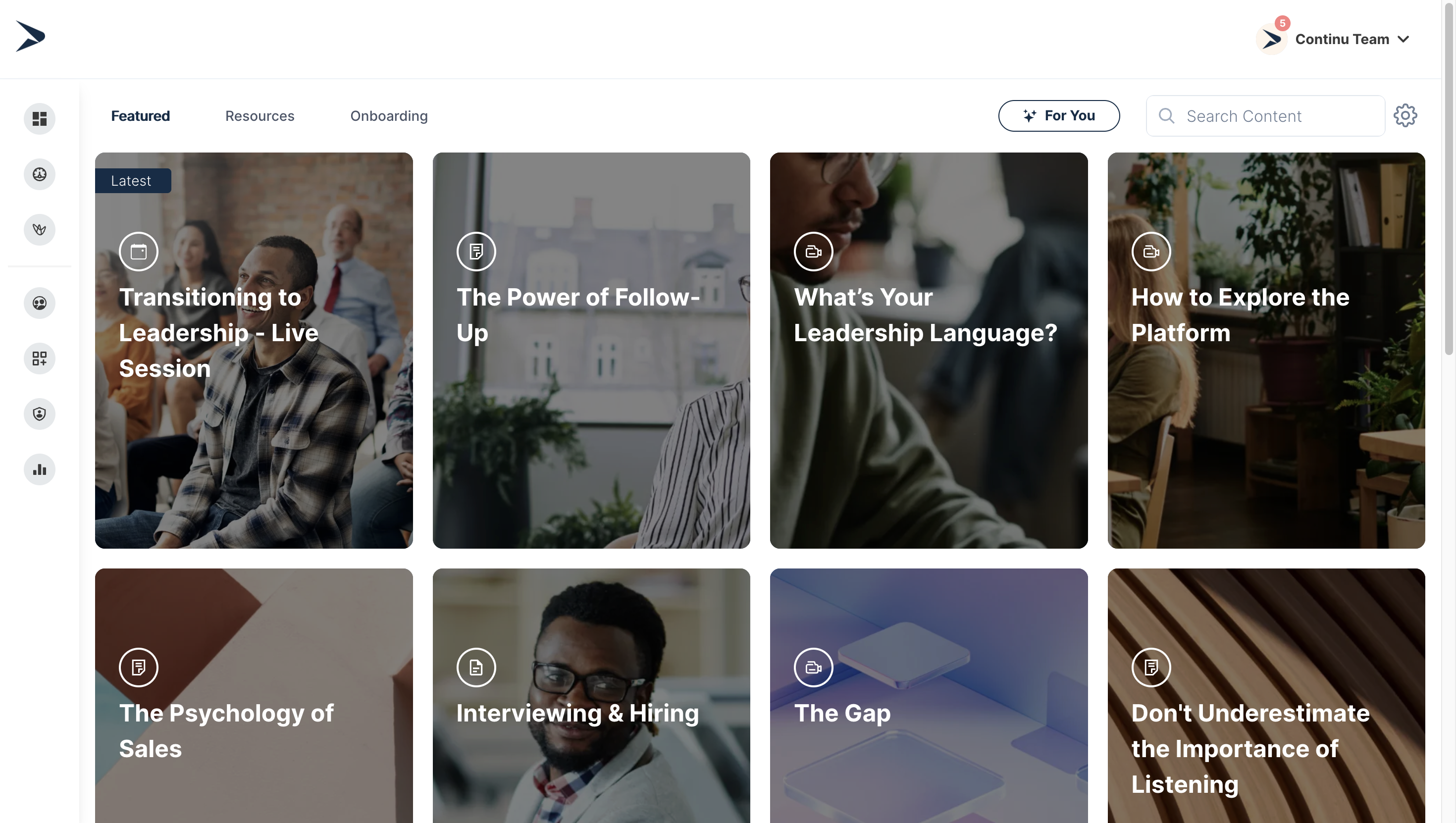 Continu dashboard showing training assignments, progress tracking and course catalog