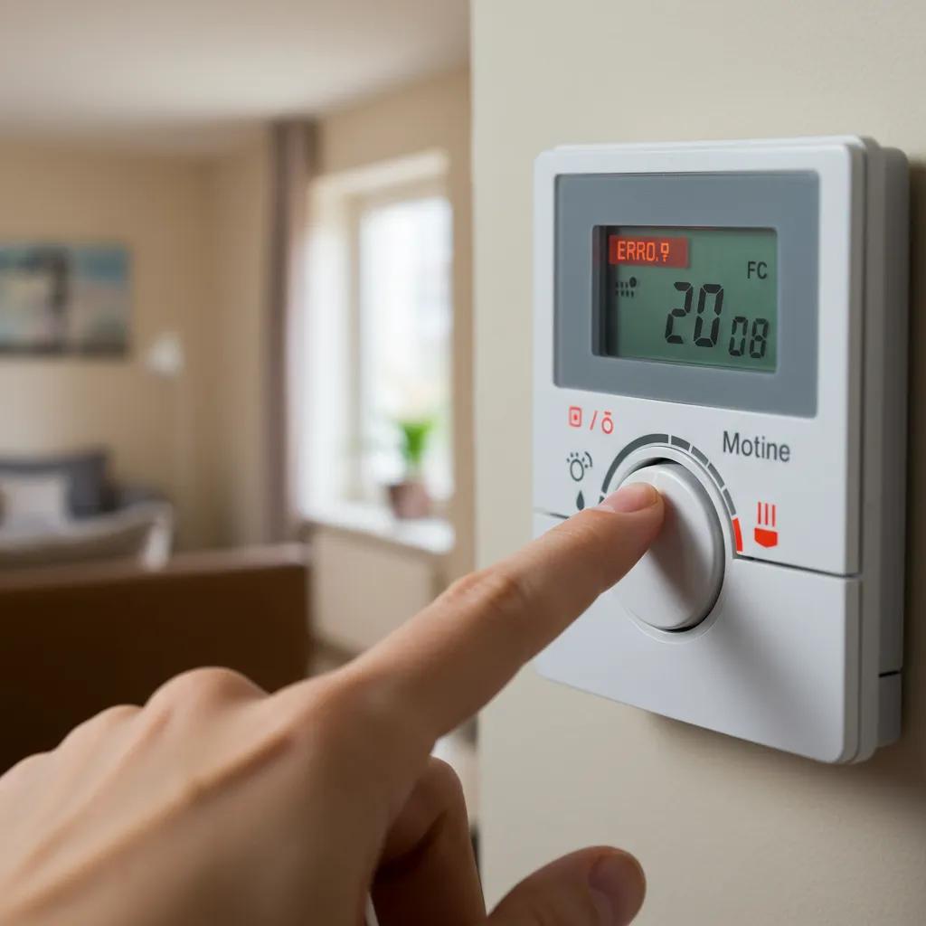 Digital thermostat showing error message affecting heater performance