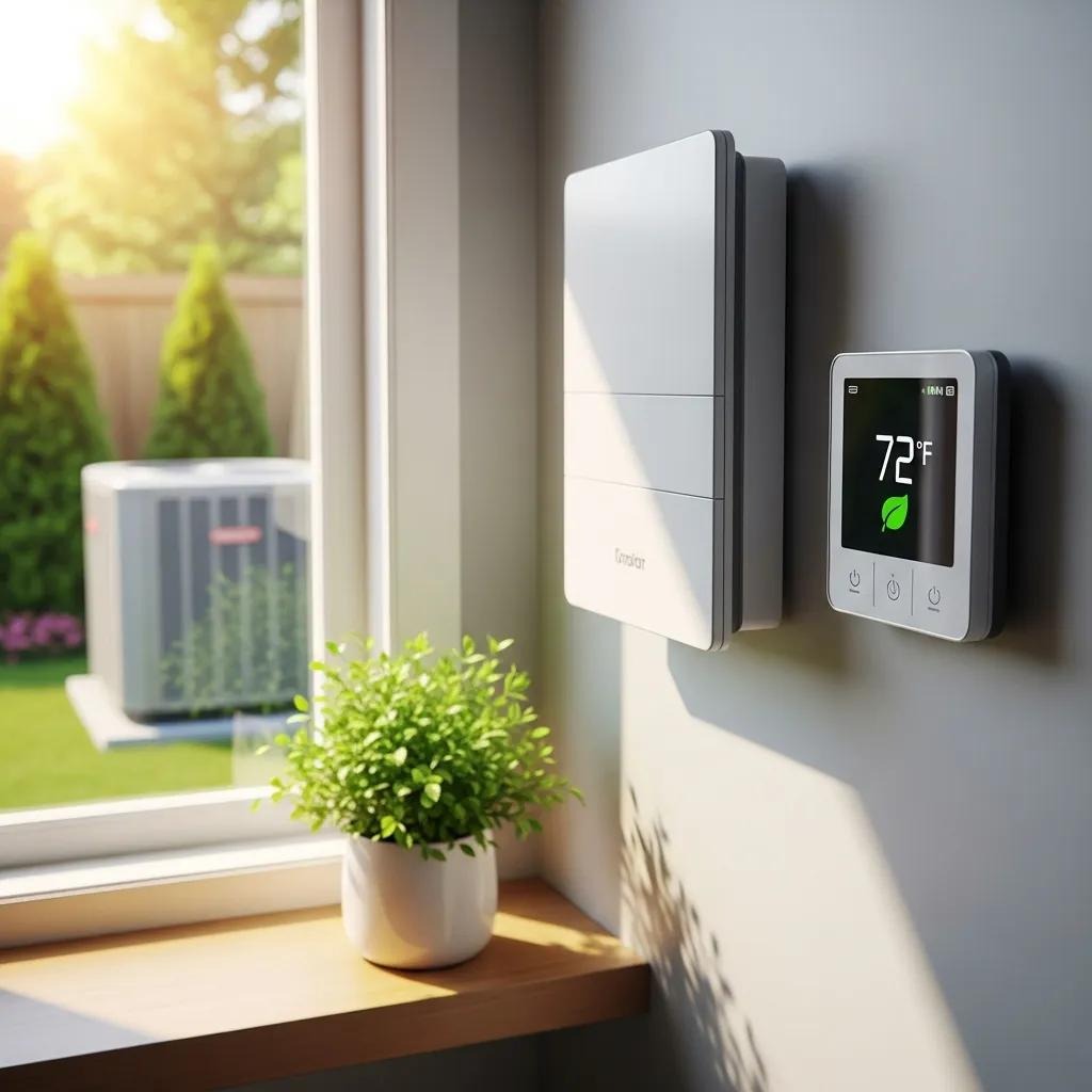 Modern energy-efficient HVAC system with digital thermostat in a home