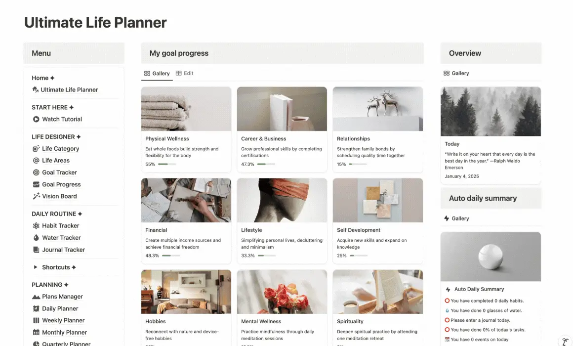best notion life planner template all in one
