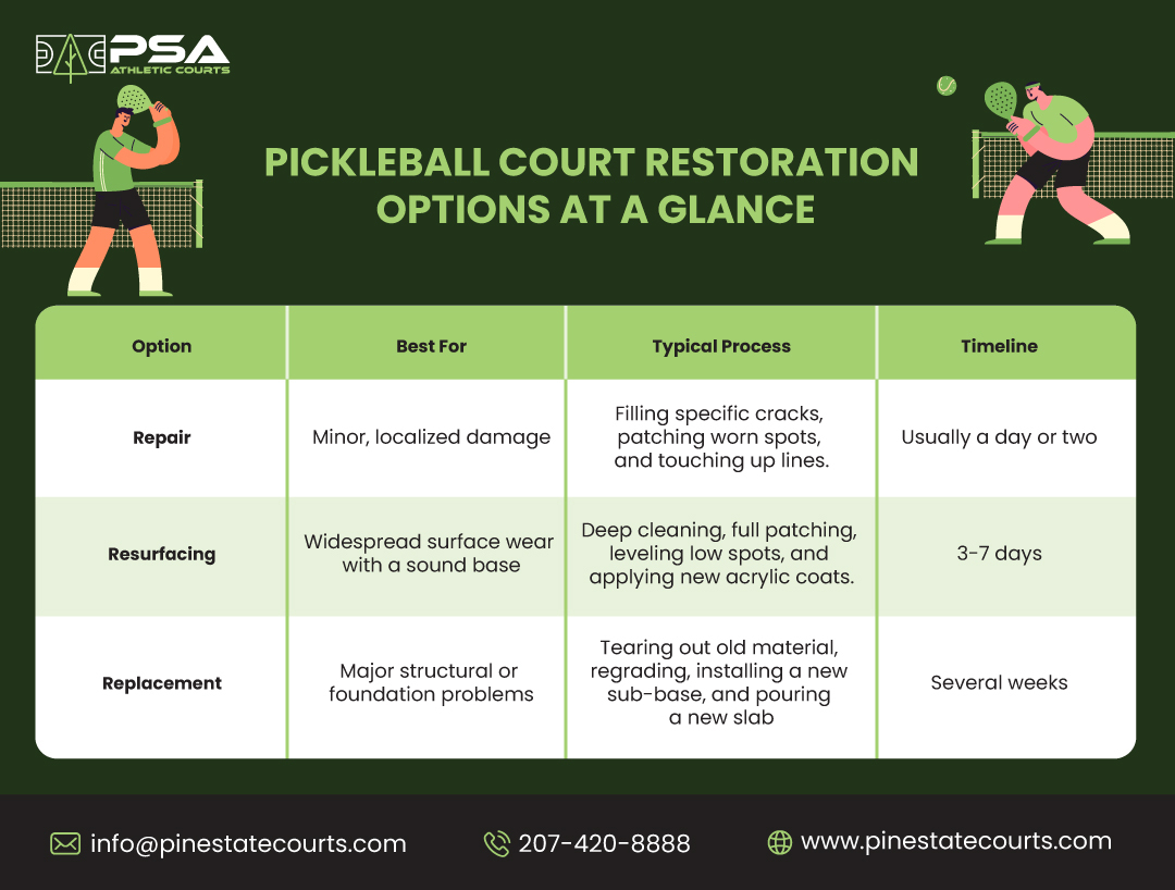 Pickleball Court Restoration Options at a Glance