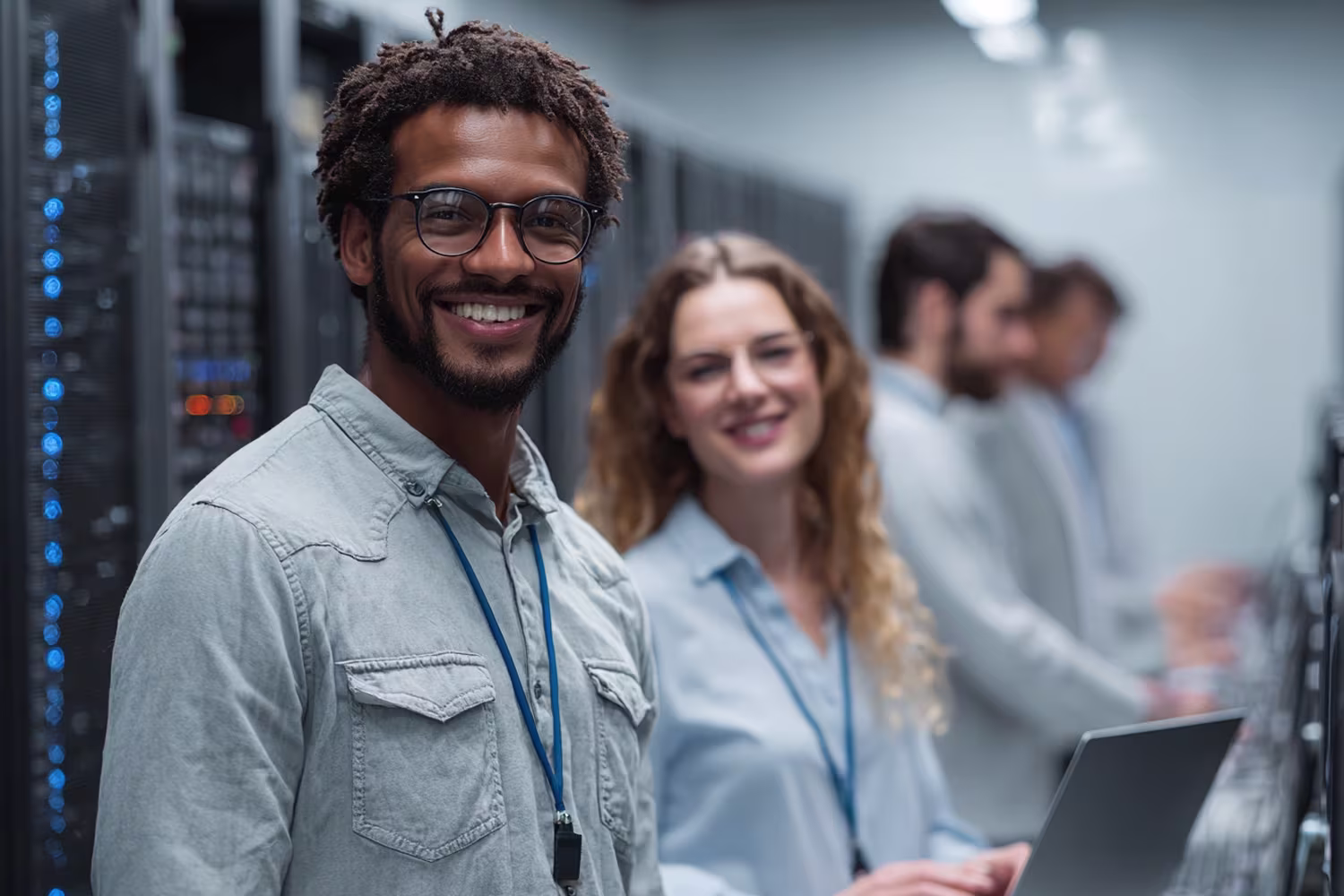 Diverse IT team securing dental clinic server