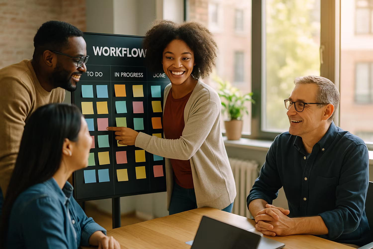 Diverse team using workflow automation tools