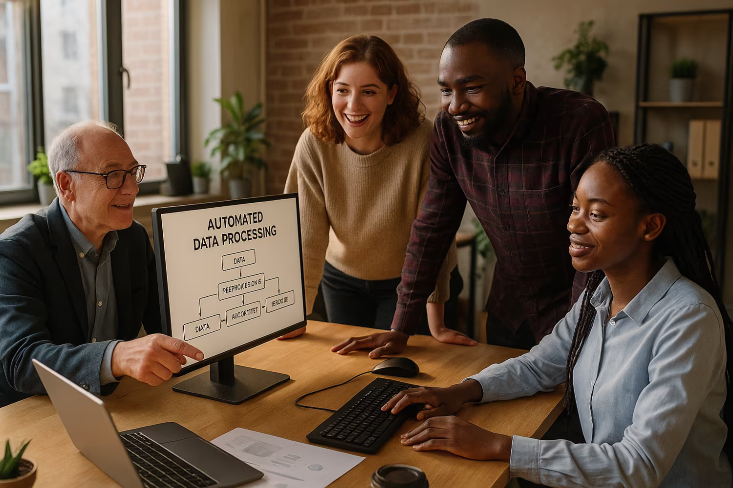 Team collaborating on automated data processing