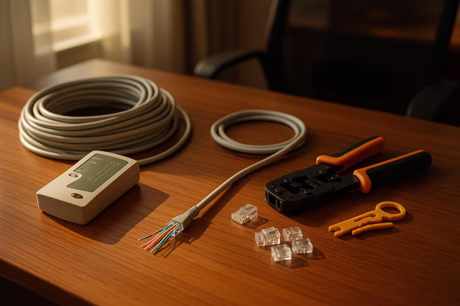 Assembling Network Cable Components Workspace