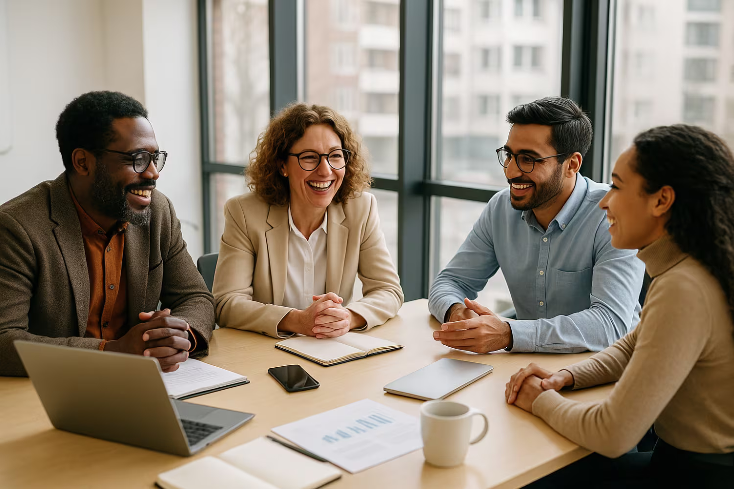 Diverse professionals discussing outsourced IT services