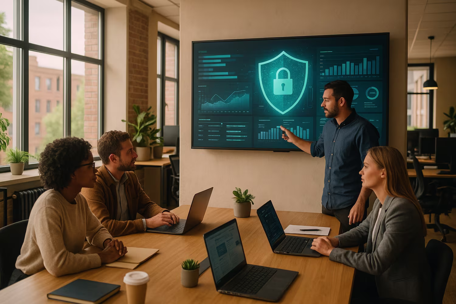 Team analyzing endpoint security analytics