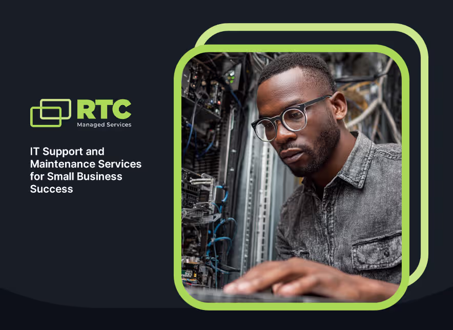 RTC Managed Services IT technician working on server rack hardware, representing small business IT support and maintenance...