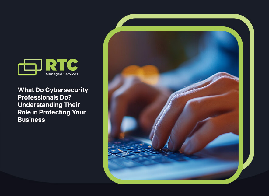 RTC Managed Services blog post header — cybersecurity professional typing on laptop keyboard in dark office environment