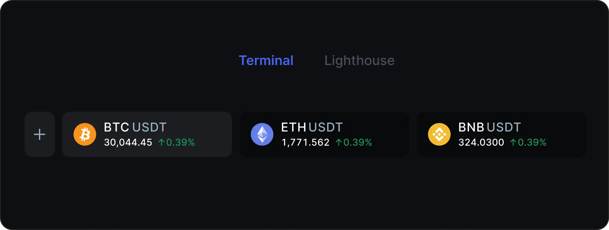 screenshot of app with crypto price cards