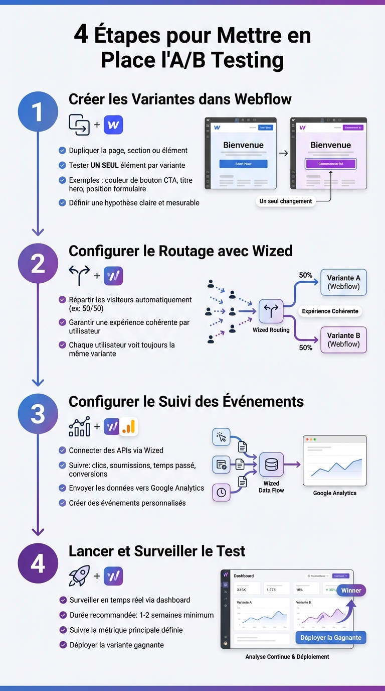 4 étapes pour mettre en place l'A/B testing avec Webflow et Wized