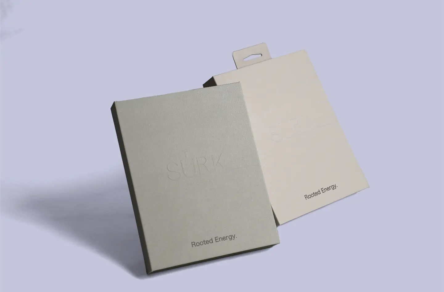 Custom magnetic flip lid boxes for clothing industry with hook and embossed finish, two color variations displayed front-facing