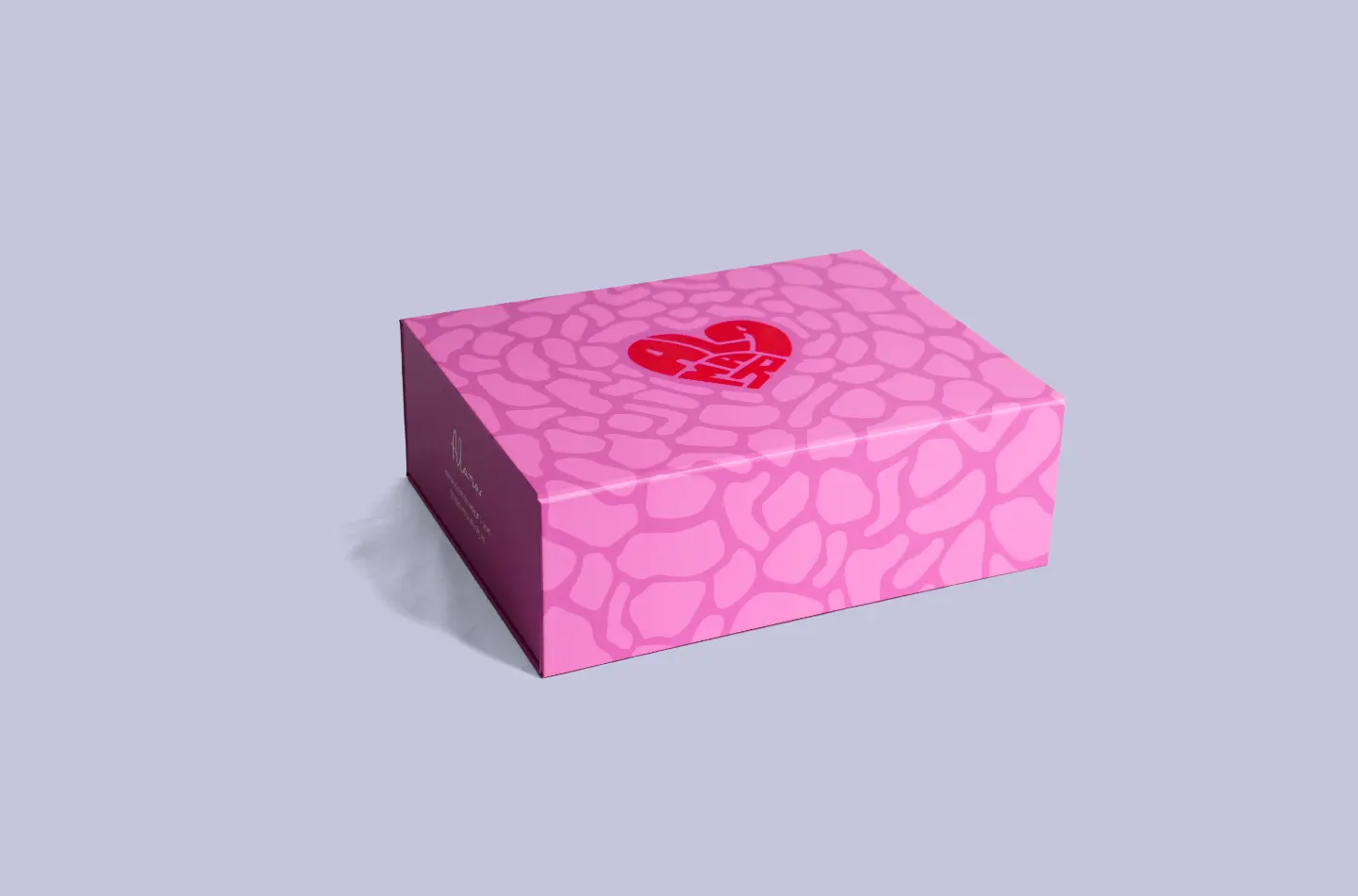 Custom luxury tea flip lid folding box featuring foam insert and heart-shaped UV embossed printing, front-facing display
