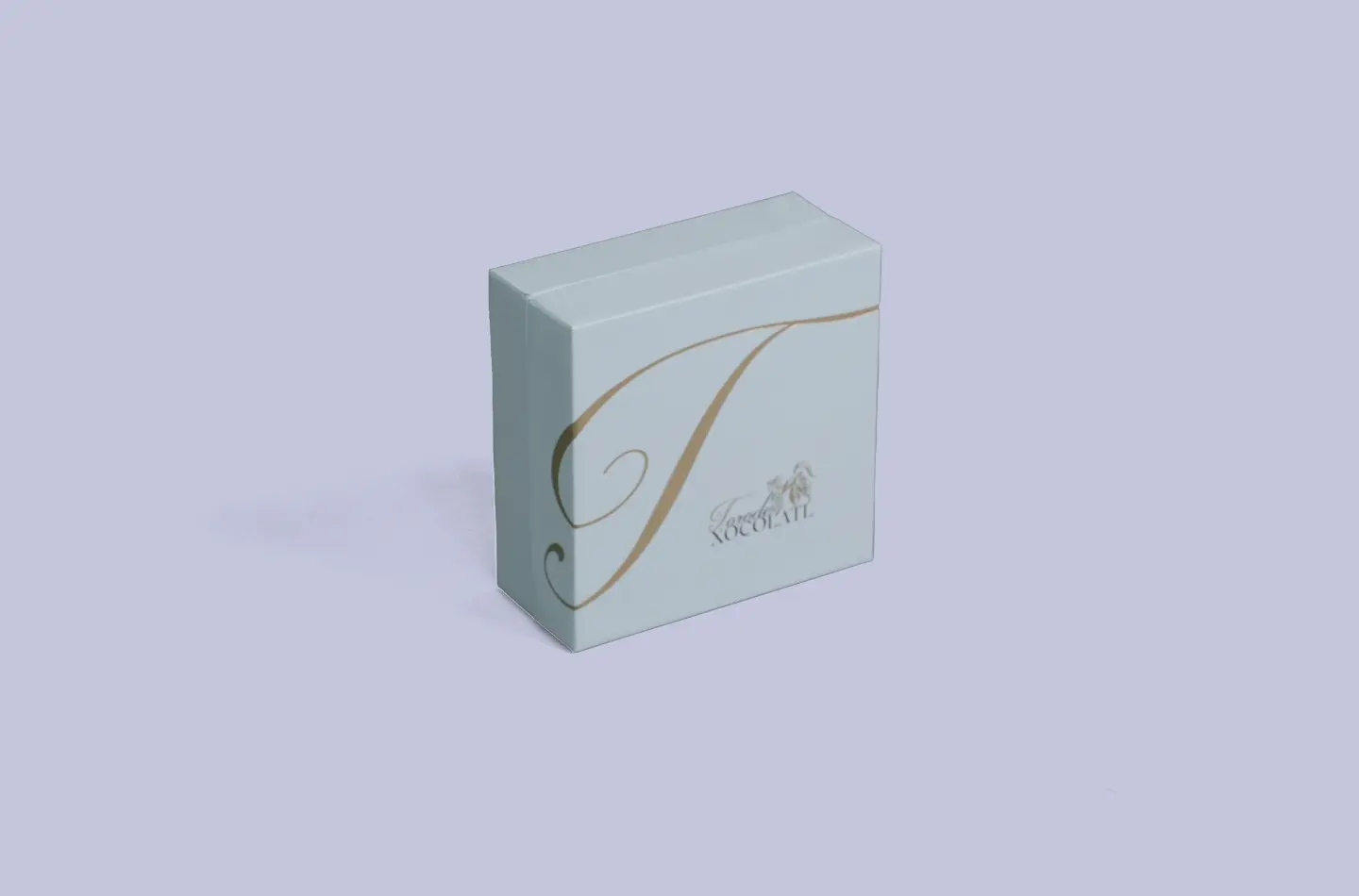 Luxury chocolate telescopic rigid box featuring gold foil surface and a nine-compartment paper divider, upright front display